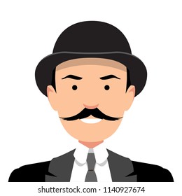 Vintage gentleman portrait. Design flat avatar for social media. Vector illustration.