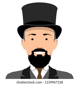 Vintage gentleman portrait. Design flat avatar for social media. Vector illustration.