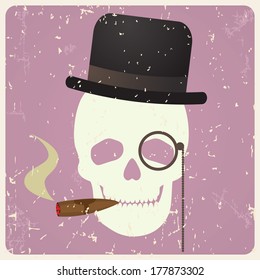 Vintage gentleman skull, vector illustration