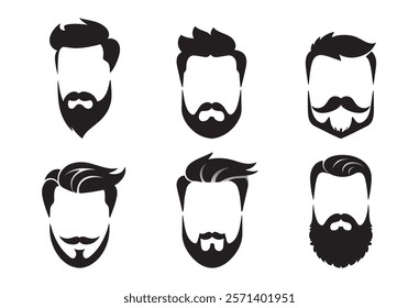 Vintage gentleman vector set with urban male portraits featuring elegant beards trendy haircuts and stylish barbed mustaches perfect for retro design projects