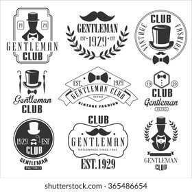 Vintage Gentlemen Club Emblems, Icons and Badges. Vector Illustration Set