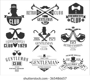 Vintage Gentlemen Club Emblems, Icons and Badges. Vector Illustration Set