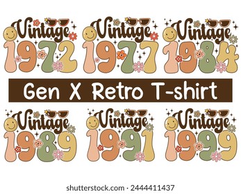 Vintage GenX bundle shirt , Humor Generation X T-Shirt, Colorful Graphic T-Shirt Design.