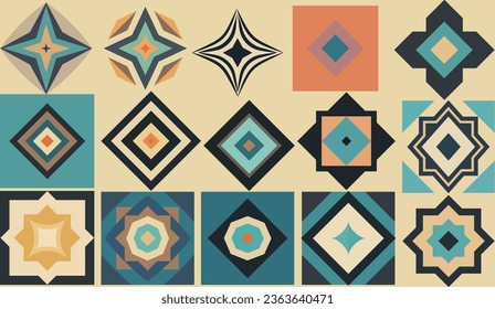 vintage geometric art design, geometric patterns, compositions, bold shapes, and, colors