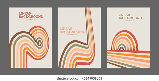 Vintage geometric background with colored parallel lines in the style of the 70s. Design for printing posters, posters, banners and covers in retro style