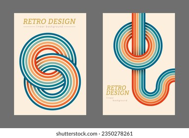 Vintage geometric background with colored parallel lines in the style of the 70s. Design for printing posters, posters, banners and covers in retro style