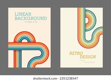 Vintage geometric background with colored parallel lines in the style of the 70s. Design for printing posters, posters, banners and covers in retro style