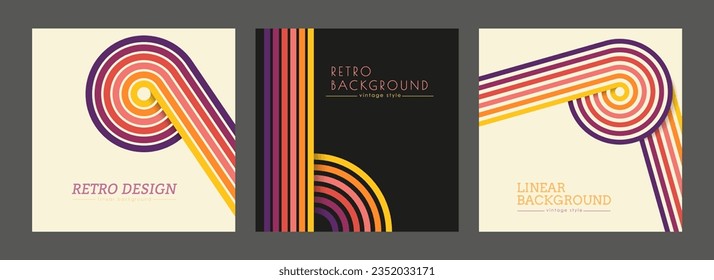 Fondo geométrico vintage con líneas paralelas de colores al estilo de los años 70. Diseño de carteles, carteles, pancartas y portadas de estilo retro