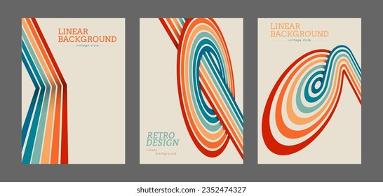 Fondo geométrico vintage con líneas paralelas de colores al estilo de los años 70. Diseño de carteles, carteles, pancartas y portadas de estilo retro