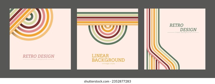 Vintage geometric background with colored parallel lines in the style of the 70s. Design for printing posters, posters, banners and covers in retro style