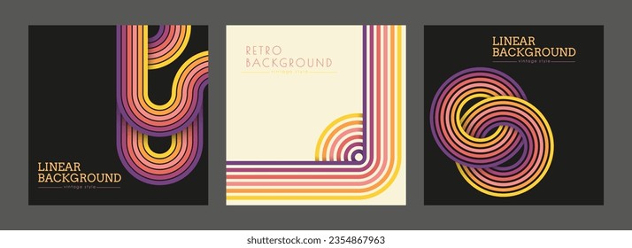 Vintage geometric background with colored parallel lines in the style of the 70s. Design for printing posters, posters, banners and covers in retro style