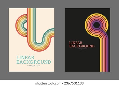 Vintage geometrischer Hintergrund mit farbigen parallelen Linien im Stil der 70er Jahre. Design für den Druck von Plakaten, Plakaten, Bannern und Deckel im Retro-Stil