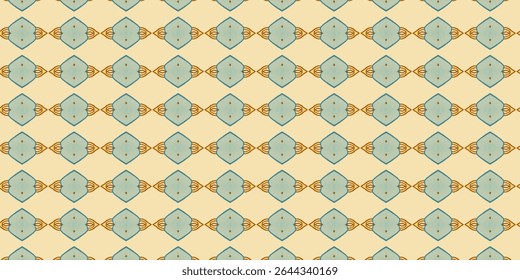 Vintage geometric blue motif with repeating pattern in retro colors. Ideal for backgrounds and textile use. Vintage, seamless, geometric, pattern, retro.