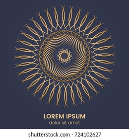 Vintage geometric circular element. Vector gold monogram on dark blue background. Vector illustration