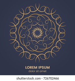 Vintage geometric circular element. Vector gold monogram on dark blue background. Vector illustration
