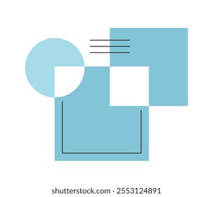 Vintage geometric element. Green squares and rounds. Collage and composition. Pattern from geometric figures. Abstract art, contemporary creativity. Linear vector illustration