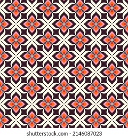 Vintage geometric floral seamless pattern. Retro 70s nostalgic simple shaped groovy flowers with circles colorful background. Modern fashion vector print for fabric, wallpaper