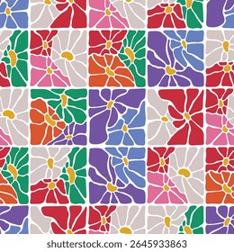 Vintage geometric flowers. Vector seamless pattern, botanical arrangement, good for textile, wallpaper, and wrapping paper