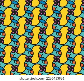 Vintage Geometric Grid Pattern with Retro Twist for Kimono or Interior Design Bright and Ornate Arabesque and Mosaic Motifs with Fun and Exotic Flair for scrapbooking, wallpaper, packaging, tile