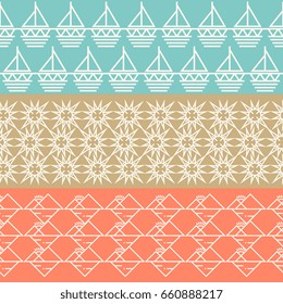 Vintage geometric horizontal seamless pattern set. Vintage collection background illustration