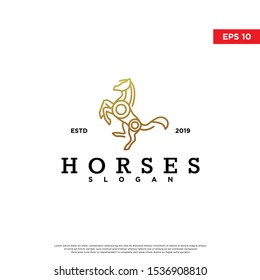 vintage geometric horse logo. using monoline style. modern icon, template design
