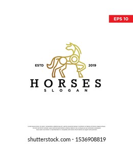 vintage geometric horse logo. using monoline style. modern icon, template design