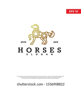 vintage geometric horse logo. using monoline style. modern icon, template design
