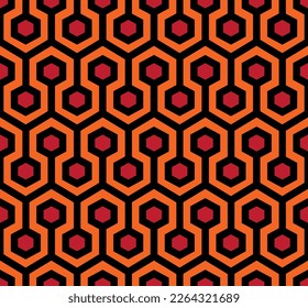 Vintage geometric pattern. Abstract background of hexagon shapes. 70s style. The Overlook hotel carpet from The Shining. Seamless vector illustration