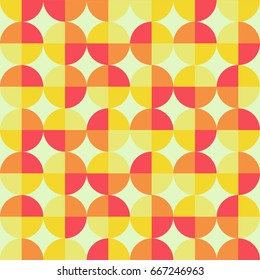 vintage geometric pattern with circles and squares in yellow shades
