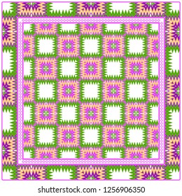 Vintage Geometric Pattern. Design For Bandana Shawl, Tablecloth Fabric Print. Vector Illustration