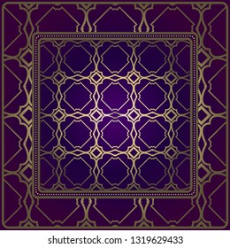 Vintage Geometric Pattern. Design For Bandana Shawl, Tablecloth Fabric Print. Vector Illustration. Luxury purple gold color.