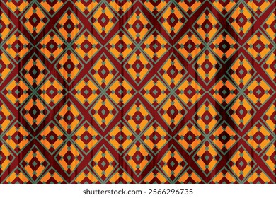 Vintage geometric pattern with earthy orange and brown tones, inspired by ethnic and tribal aesthetics. Great for interior decor, textile printing, and retro designs, fabric, clothing, wrapping,