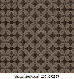 vintage geometric pattern intricate repeating design, brown and beige tones, Art Deco influence, seamless tilework, symmetrical motifs, cross shapes, circular elements, ornate details, tessellation, 