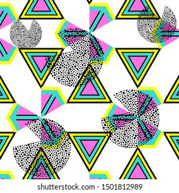 Vintage geometric pattern in retro 80s style. Textile fashionable retro design in the style of the eighties.