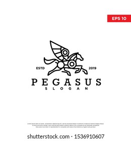 vintage geometric pegasus logo. using monoline style. modern icon, template design