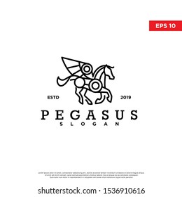 vintage geometric pegasus logo. using monoline style. modern icon, template design