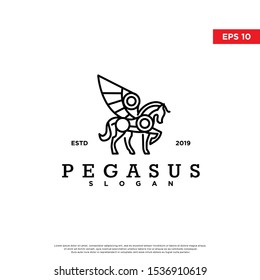 vintage geometric pegasus logo. using monoline style. modern icon, template design