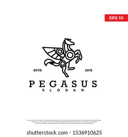 vintage geometric pegasus logo. using monoline style. modern icon, template design