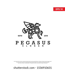 vintage geometric pegasus logo. using monoline style. modern icon, template design