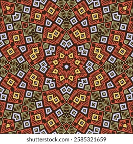 Vintage geometric repeated pattern vector composition. Tetro carpet motif. Mix geometry pattern. Arabic folk design. Arabesque style illustration.
