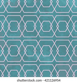 vintage geometric rose hexagon pattern on turquoise textured background
