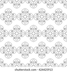 Vintage geometric rosette elements on white background. Vector seamless pattern 