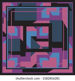 Vintage geometric scarf pattern design on pink and purple