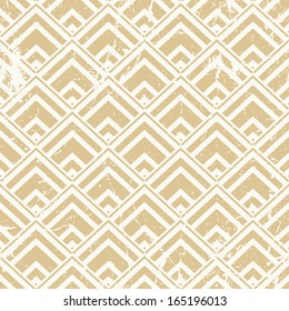 Vintage geometric seamless background, old vector repeat pattern with aged grunge dirty texture.