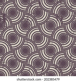 Vintage geometric seamless background, old vector repeat pattern with aged grunge dirty texture.