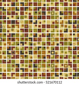 Vintage geometric seamless pattern. Consists of squares of different colors arranged on a white background. Useful as design element for texture and artistic compositions.