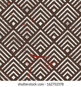 Vintage geometric seamless pattern, vector repeat background with aged grunge texture.
