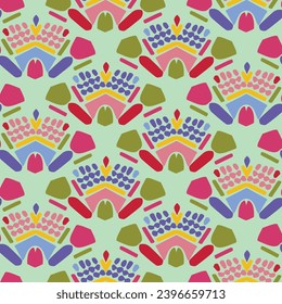 Vintage geometric seamless vector pattern in gender neutral colorful style. Retro funny shape in creative endless repeat for cheerful geo wallpaper. 