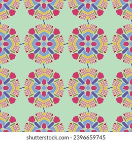 Vintage geometric seamless vector pattern in gender neutral colorful style. Retro funny shape in creative endless repeat for cheerful geo wallpaper. 