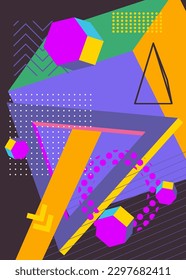 Vintage geometric shapes background. Simple Busy Pattern. Abstract geometrical graphic art template for poster, book cover, Newsletter, Social Media backdrop.